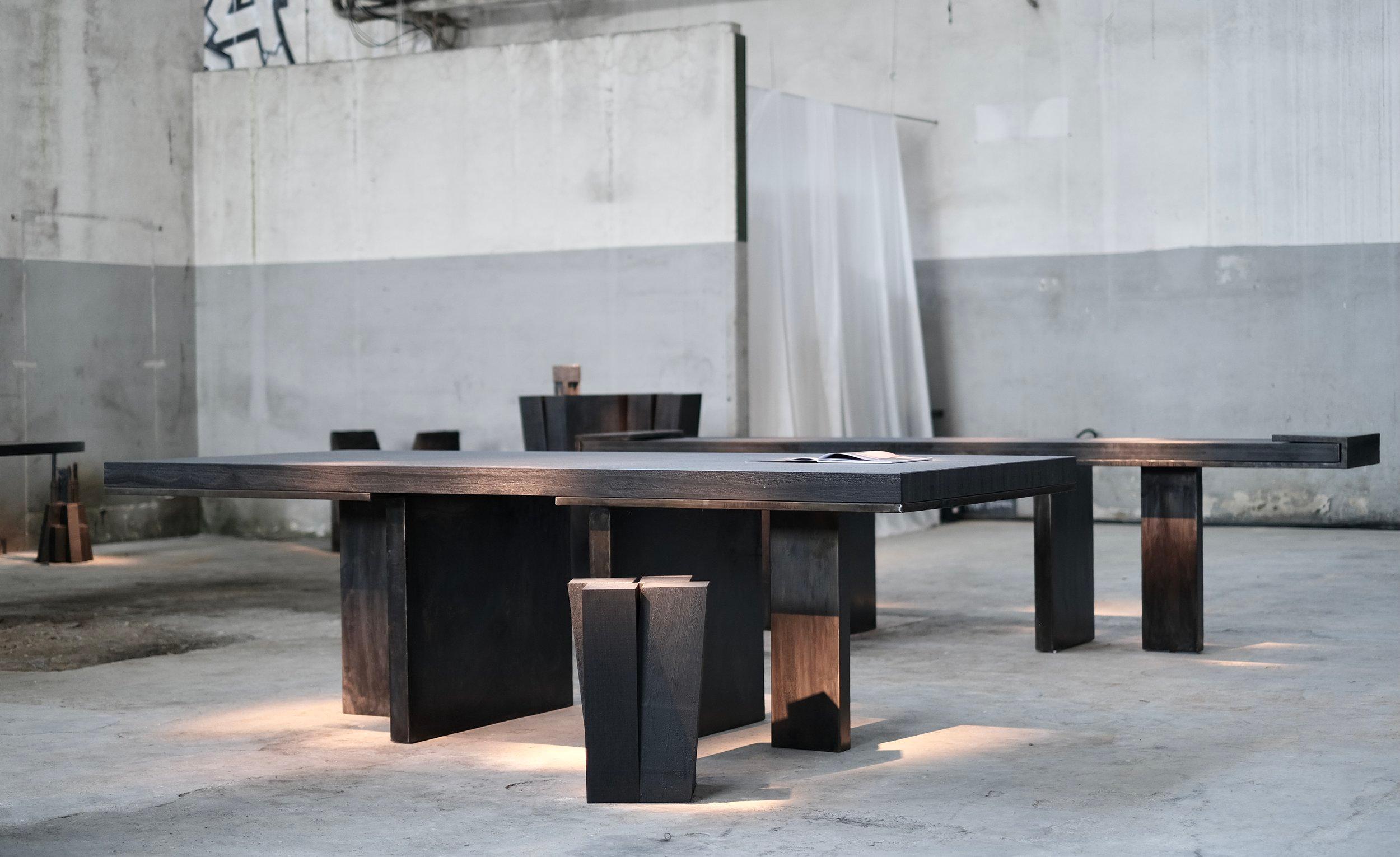 Modern Black  Dining Table in Japanese Marble and Steel by Arno Declercq 6
