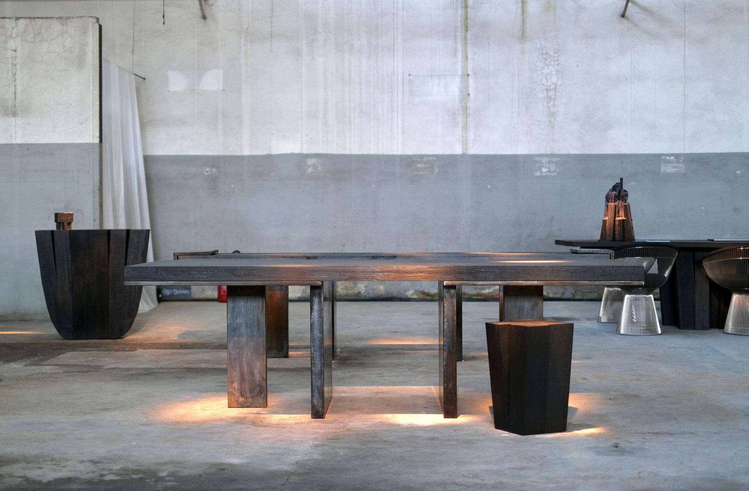 Modern Black  Dining Table in Japanese Marble and Steel by Arno Declercq 7