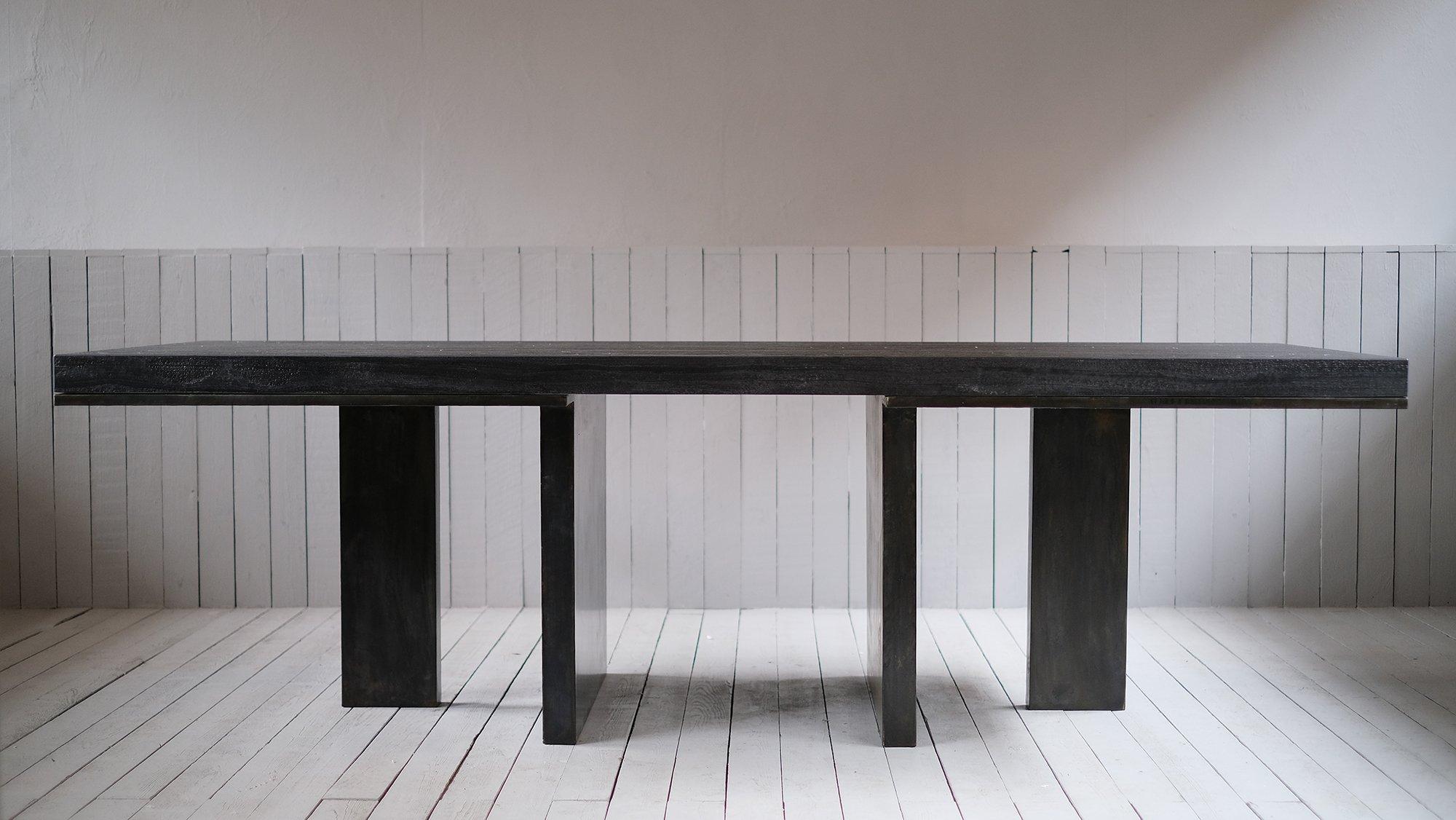 Contemporary Modern Black  Dining Table in Japanese Marble and Steel by Arno Declercq
