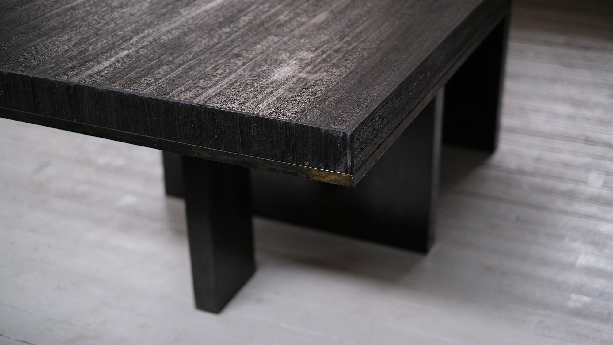 Wood Modern Black  Dining Table in Japanese Marble and Steel by Arno Declercq