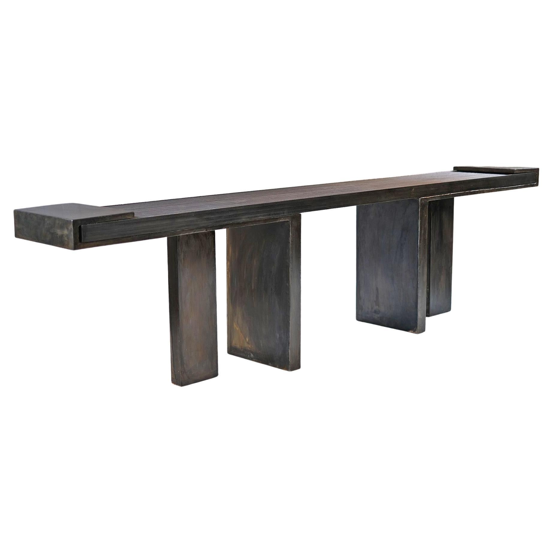 Modern Black Console Table in Japanese Marble and Steel by Arno Declercq For Sale