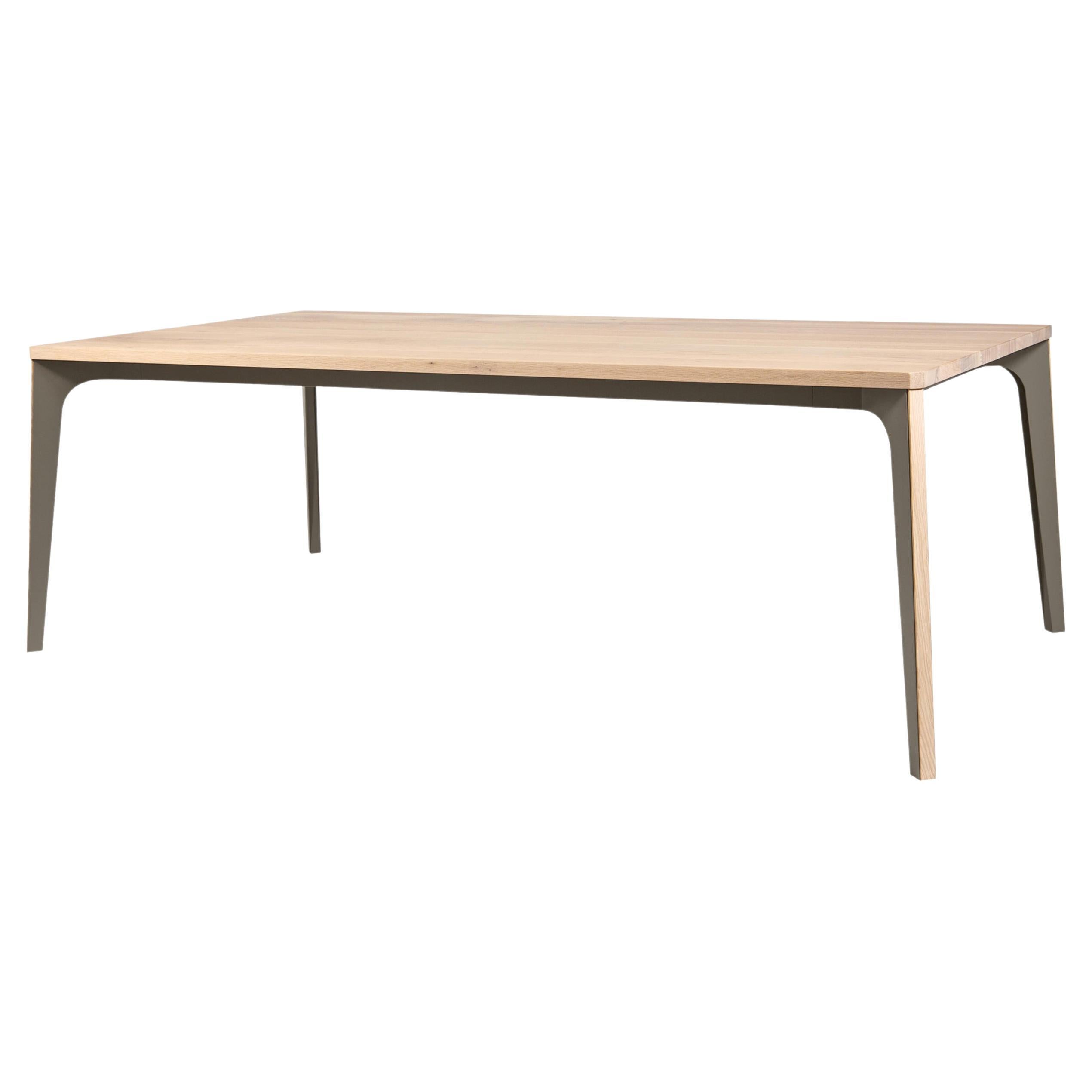 Modern Contemporary Dining Table in Lacquered Metal and Oak For Sale
