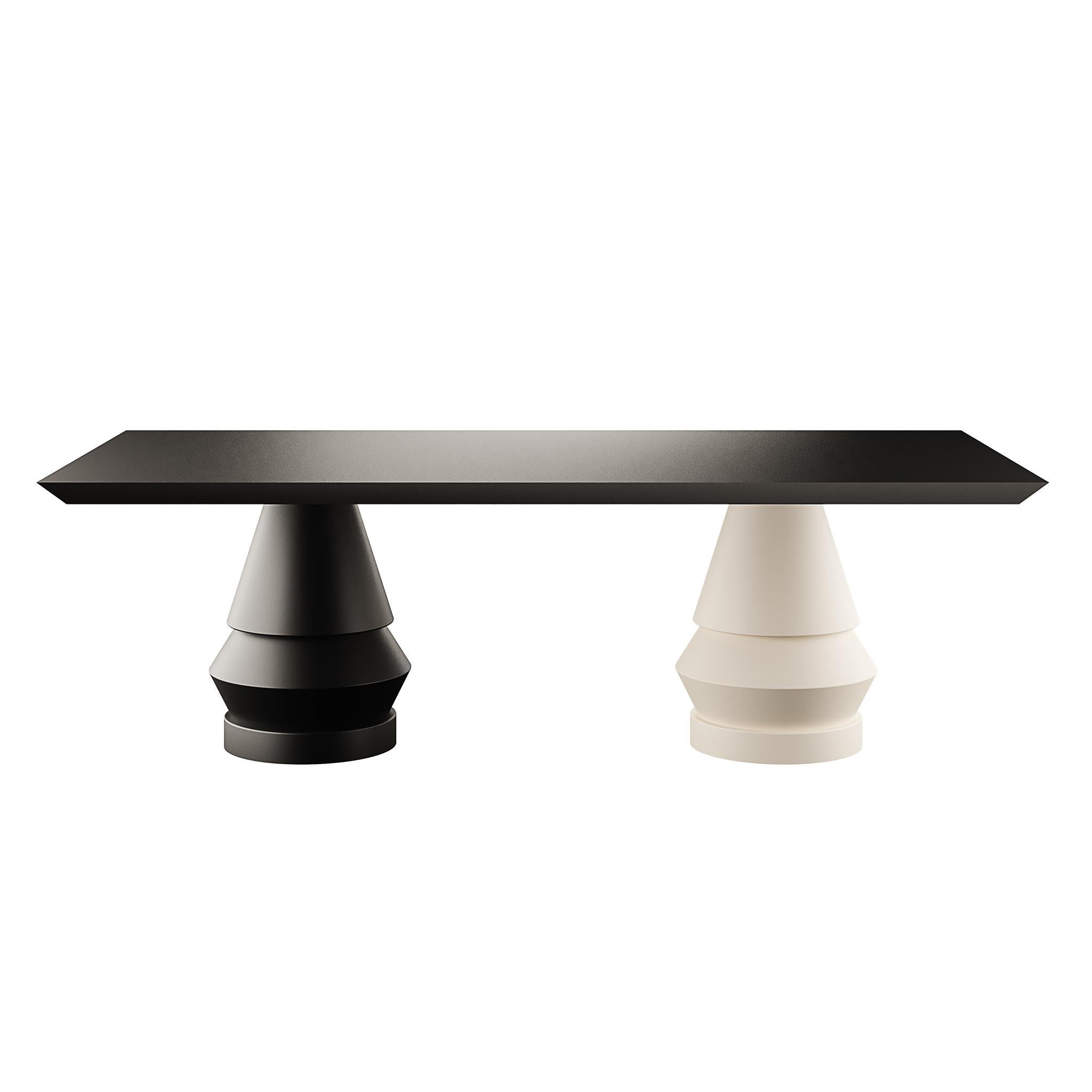 Nous vous présentons notre table à manger moderne en bois laqué, une pièce distinctive en deux couleurs, méticuleusement fabriquée et peinte à la main, représentant le design du 21e siècle. Cette table n'est pas seulement un meuble fonctionnel mais