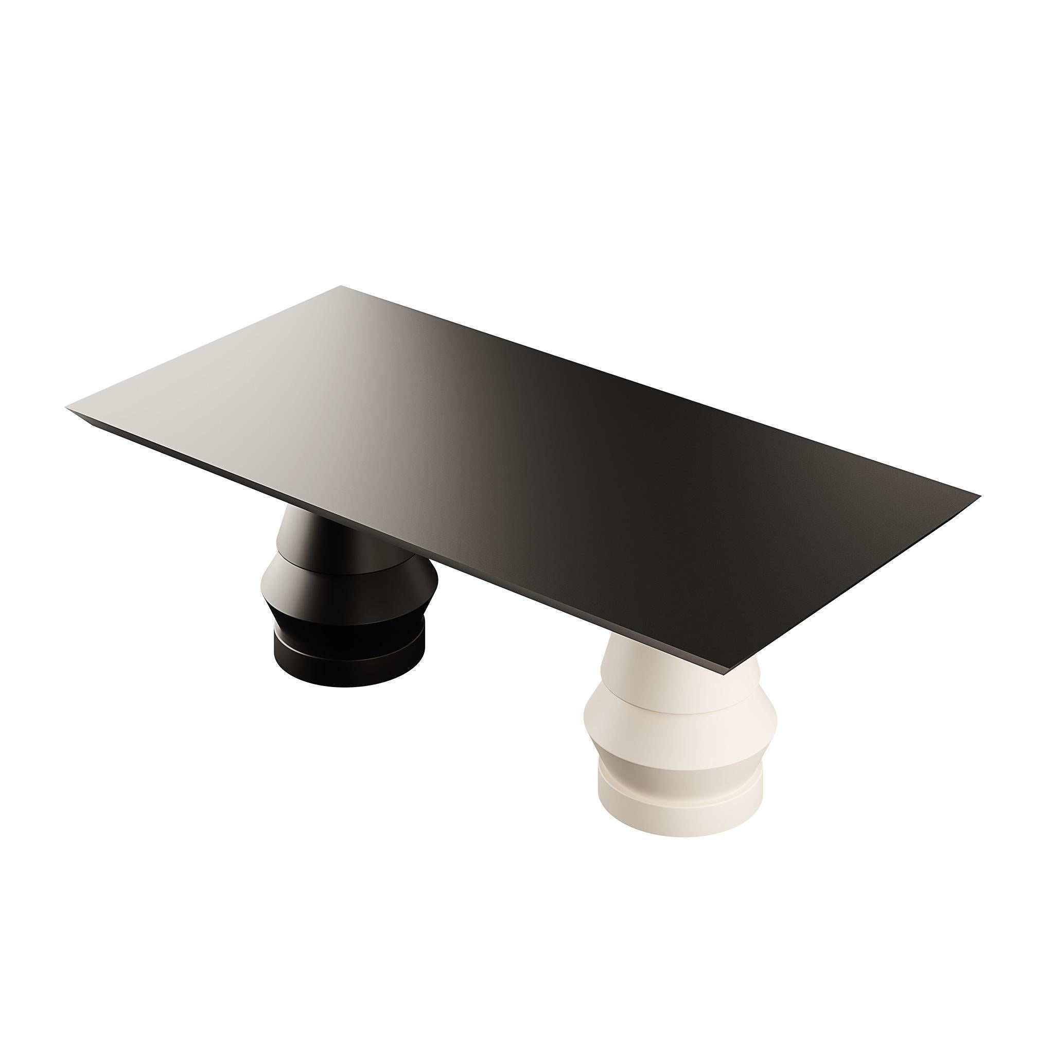 Hand-Crafted Modern Dining Table Geometric Legs Wood Black Matte and Beje Matte Lacquer For Sale