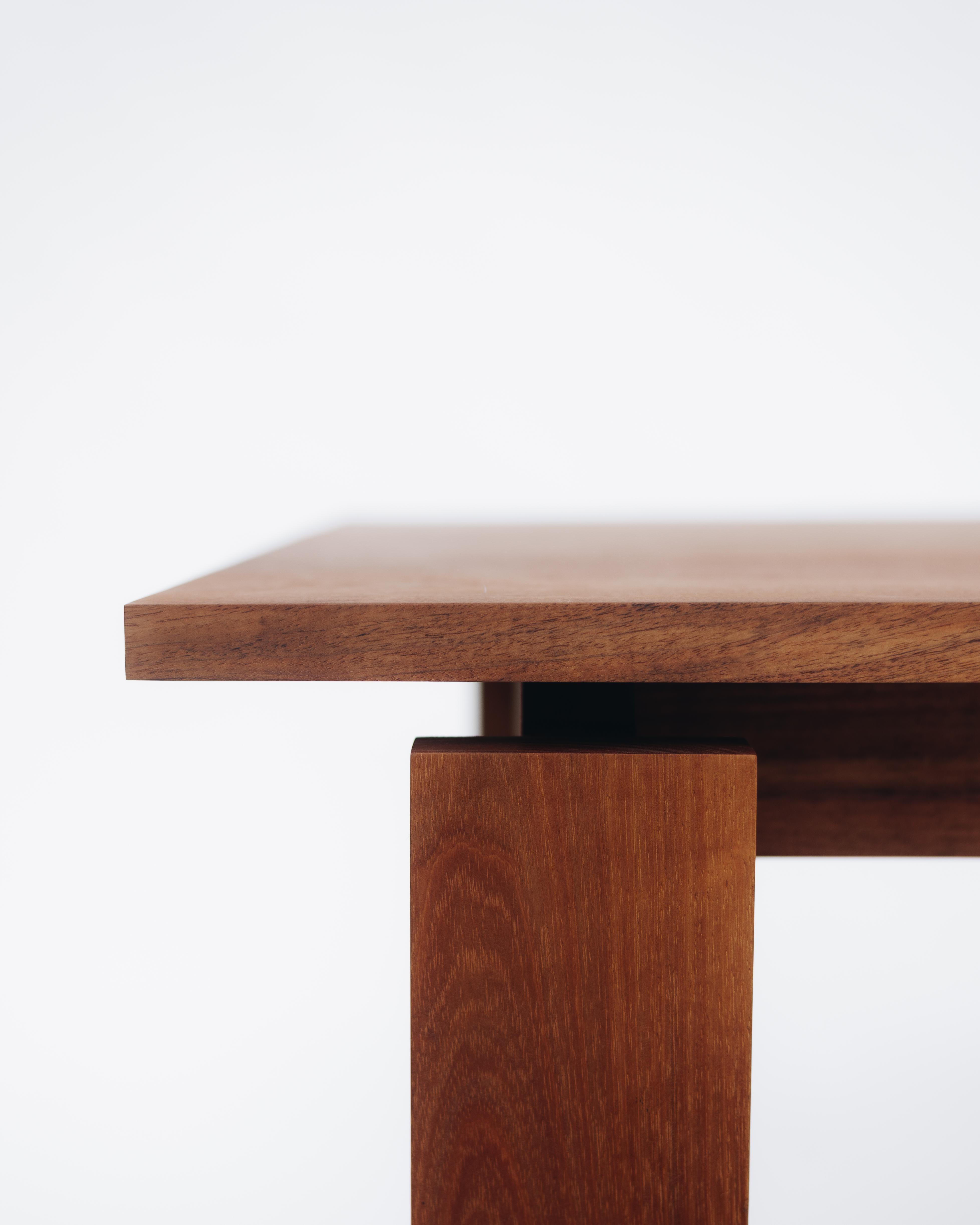 Woodwork Minimalist Rectangular Dining Table in Solid Caribbean Walnut For Sale