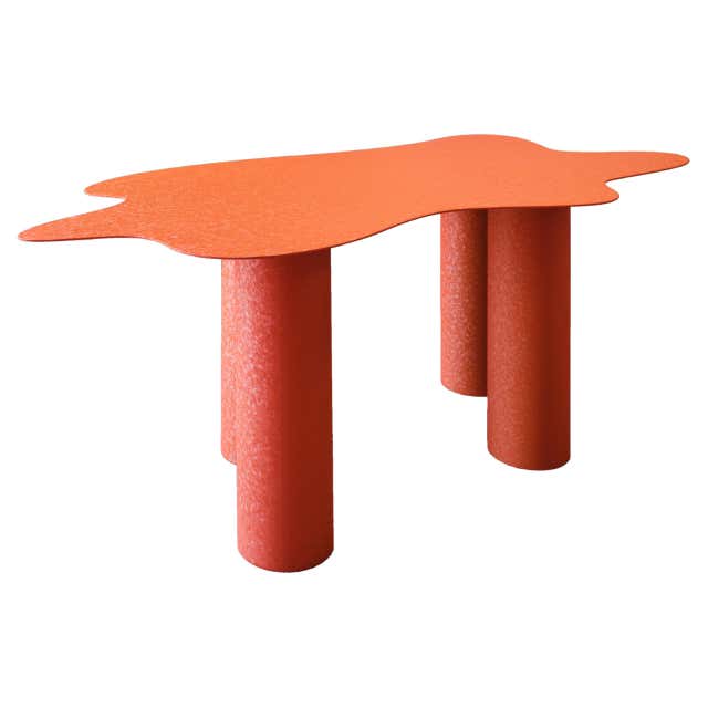 Trace Table in Contemporary White Powder-Coated Steel and Ebonized ...