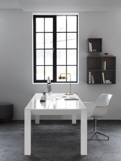 La Grande Mamma, Scandinavian Dining Table in White Lacquered Oak, Brass Décor