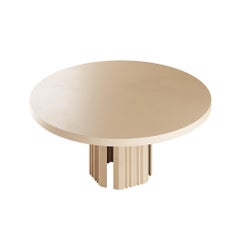 Table de salle à manger scandinave Moder, structure en bois et finition en micro-cément en sable