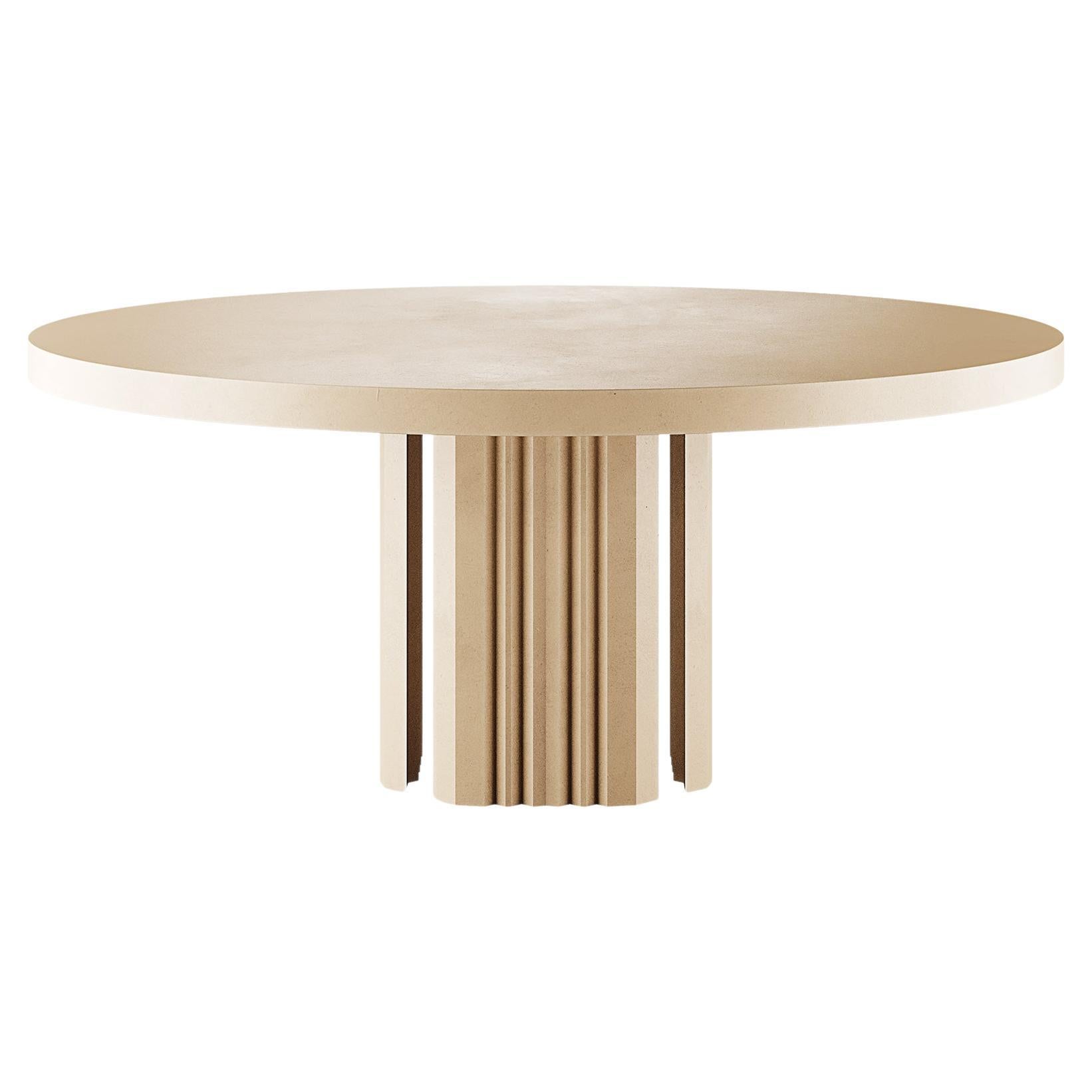 Table de salle à manger scandinave Moder, structure en bois et finition en micro-cément en sable 