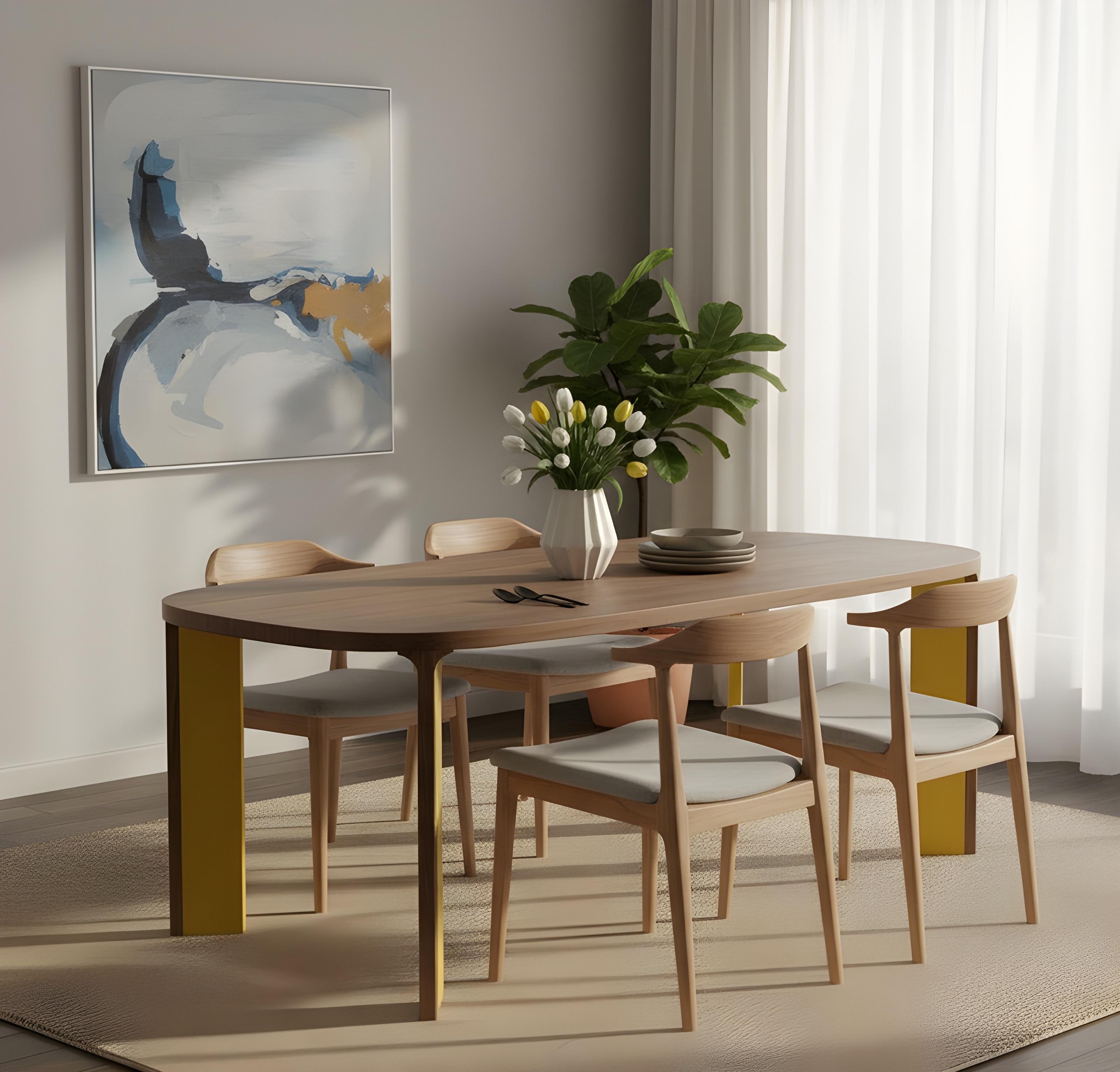 XXIe siècle et contemporain Table de salle à manger contemporaine en laque jaune et noyer en vente