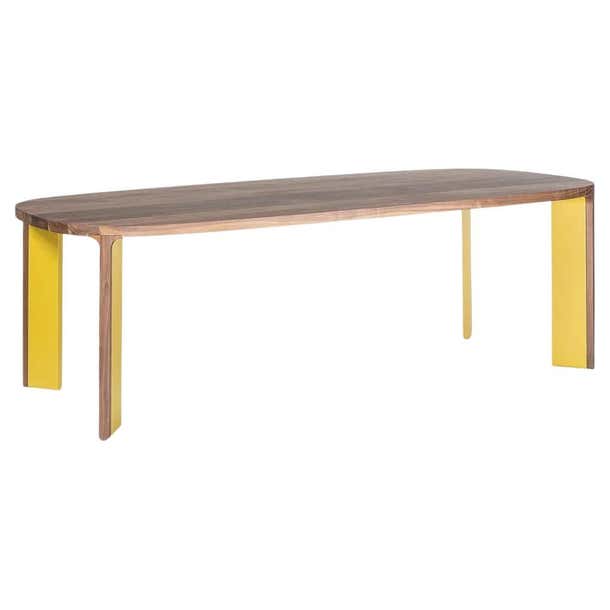 Contemporary Dining Table in Yellow Lacquer and Walnut For Sale at ...