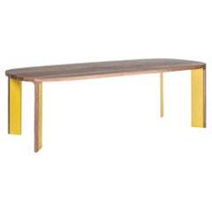 Contemporary Dining Table in Yellow Lacquer and Walnut