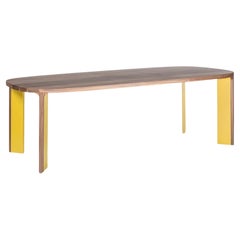 Table de salle à manger contemporaine en laque jaune et noyer
