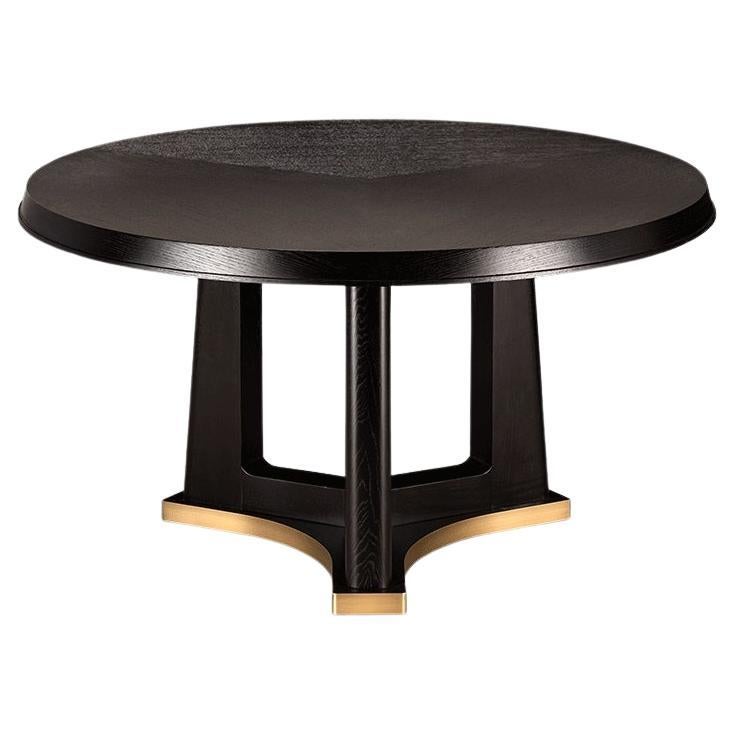 Contemporary Dining Table Offered in Oak & Brass Surround For Sale