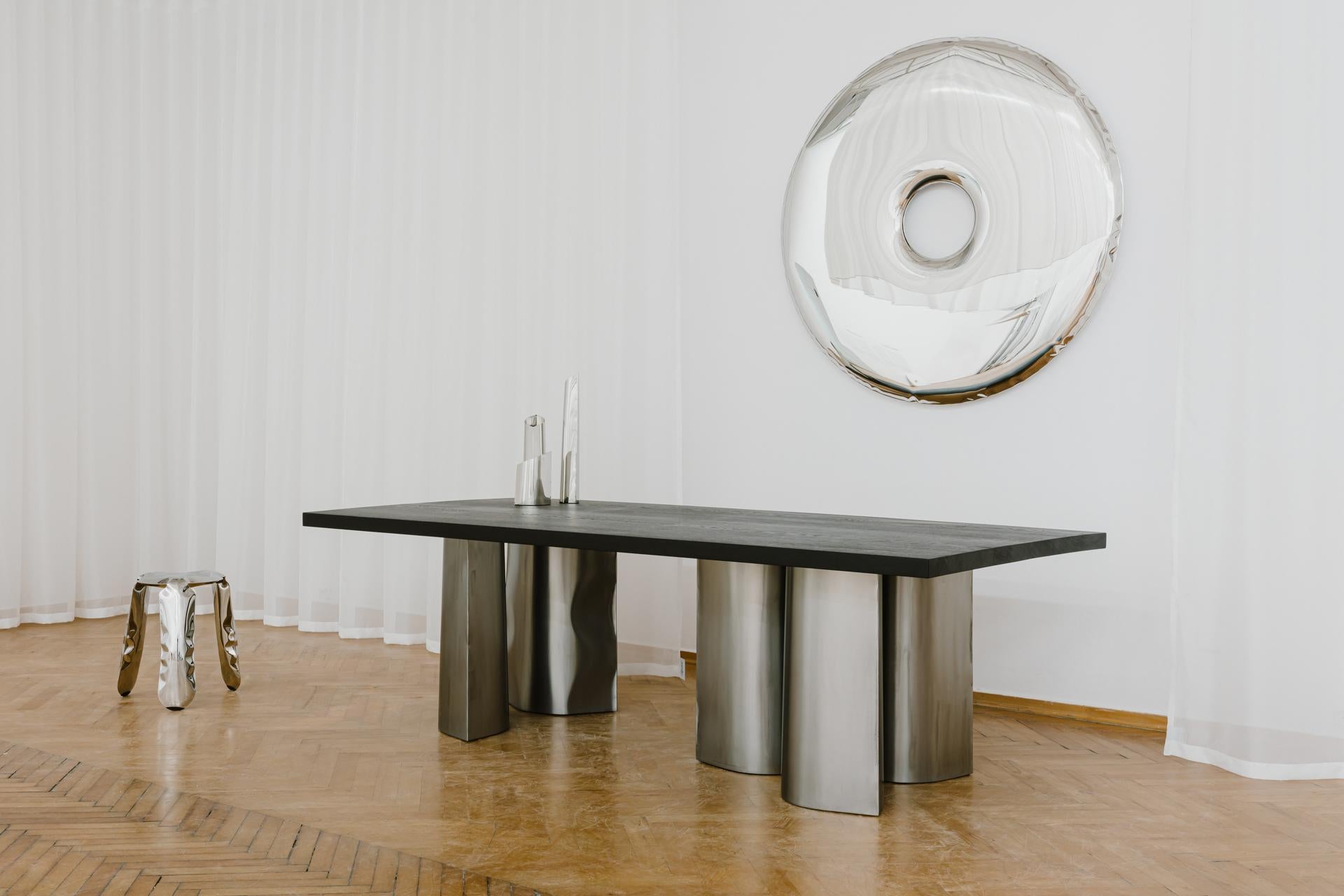 Organic Modern Contemporary Dining Table 'Parova' by Zieta, Stainless Steel & Dark Oak For Sale