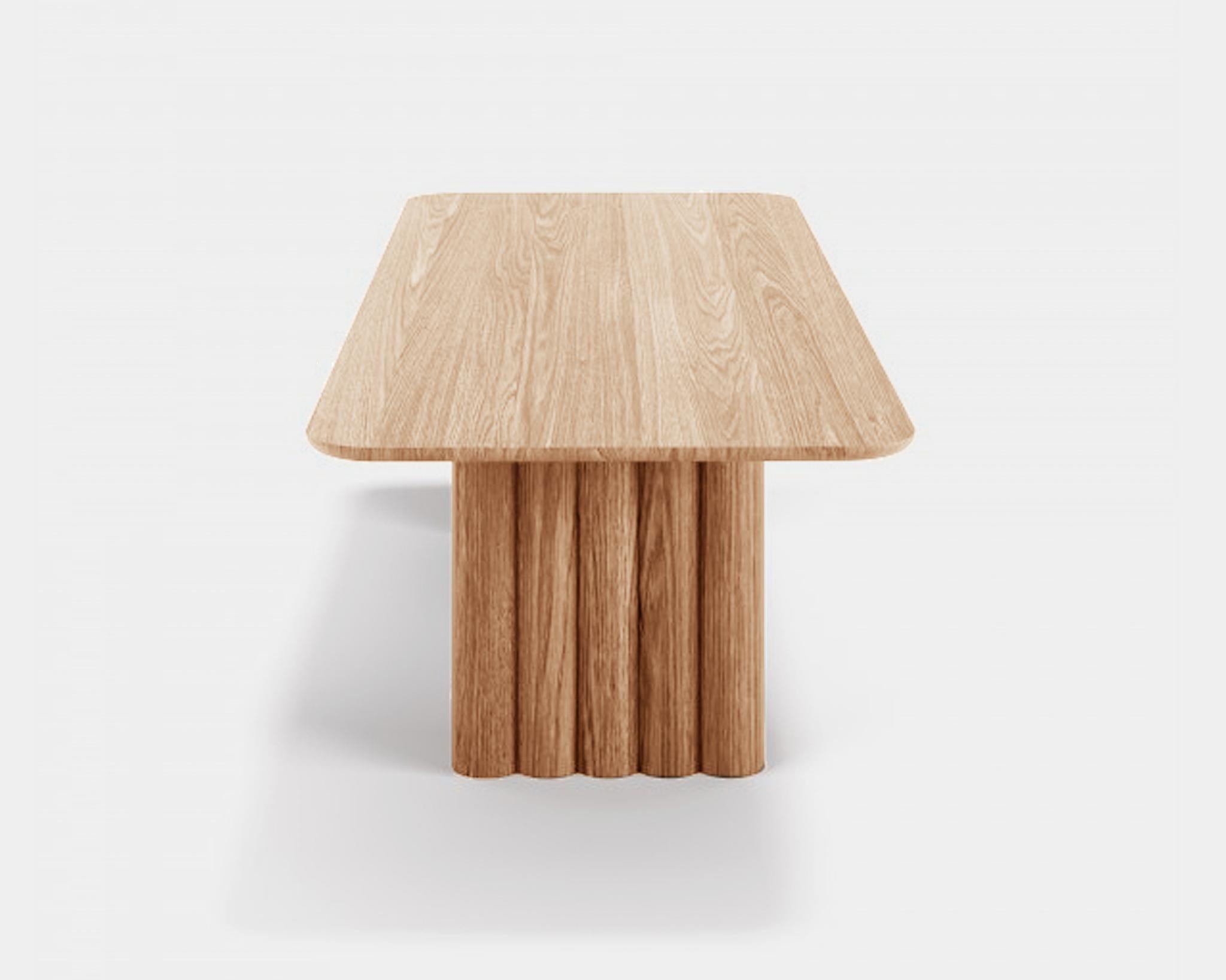 PLUSH dining table, rectangular table top, 370 cm.
Solid wood table top and legs. Handmade in Denmark. 
Signed by Jacob Plejdrup for DK3

Table's height: 72 or 74 cm
Sold model: 
Smoked Oak
Legs Thickness: 130 mm
Table top Thickness: 30 mm

Table