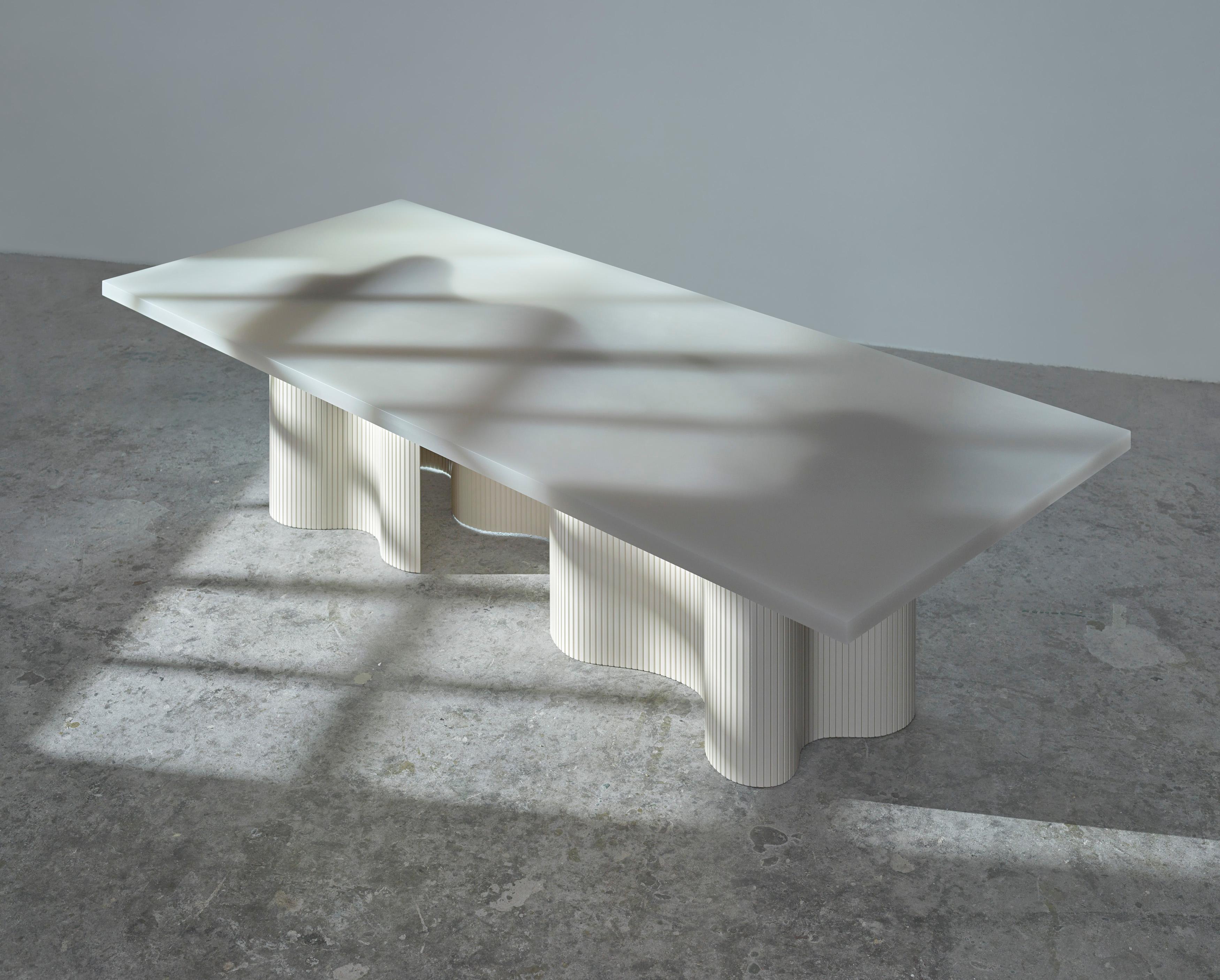 Anodized Contemporary Dining Table, White Matte Polished Resin, by Erik Olovsson For Sale