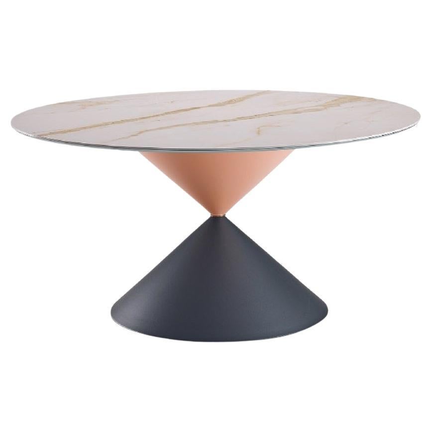 Table de salle à manger contemporaine avec piètement en métal bicolore