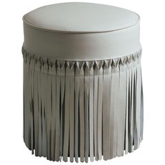 Contemporary Domestic White Leather Fringe Stool
