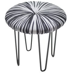 Contemporary "Donut" Stool or Seat Upholstered with Graphic Pompom Design
