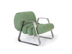 Zeitgenössischer Dooling-Sessel mit grünem Stoff. Hergestellt in Italien von HESSENTIA