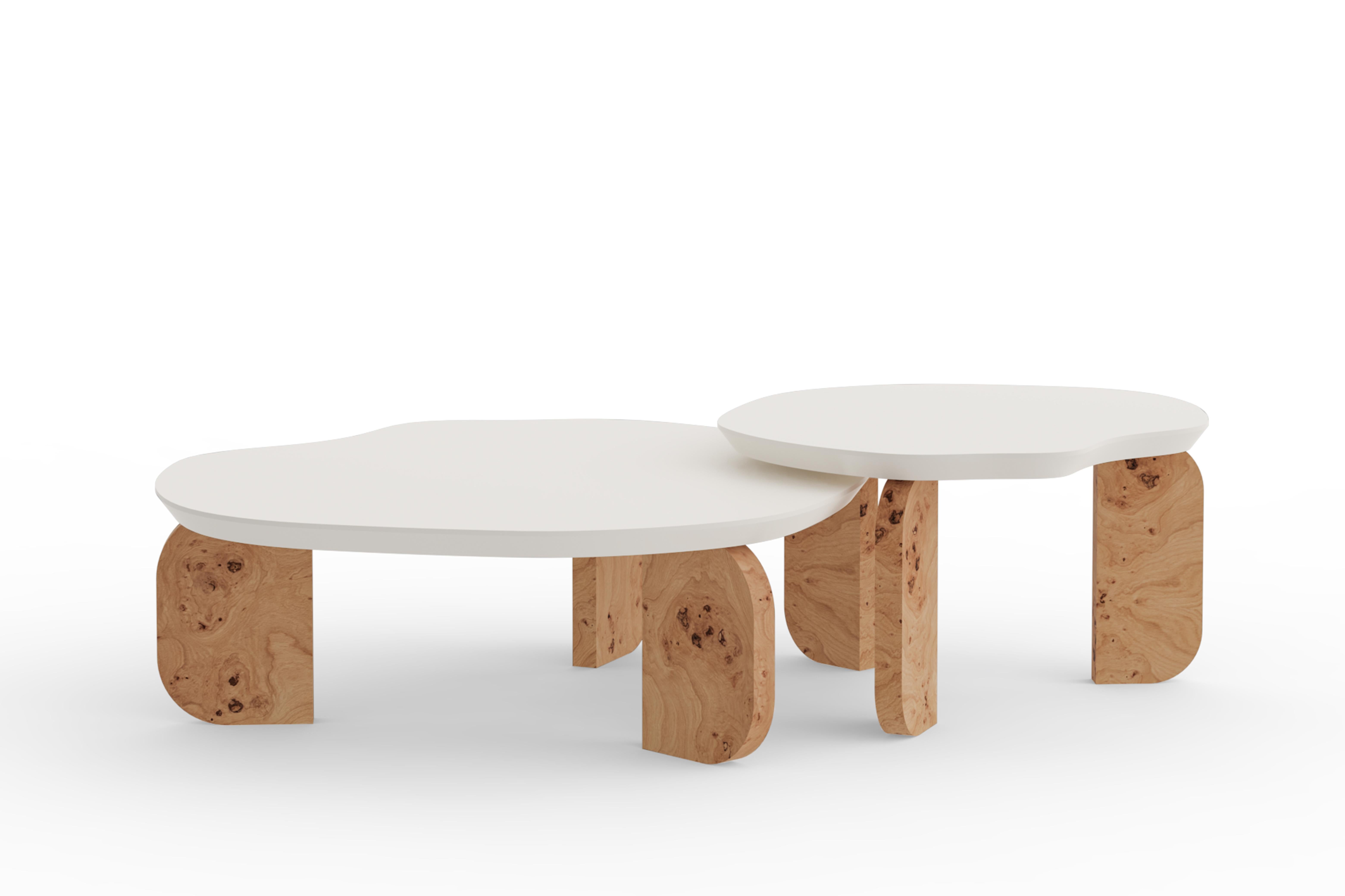 Mid-Century Modern Contemporary Dornes Nesting Coffee Table Set/2, Oak Root, Handmade by Greenapple For Sale