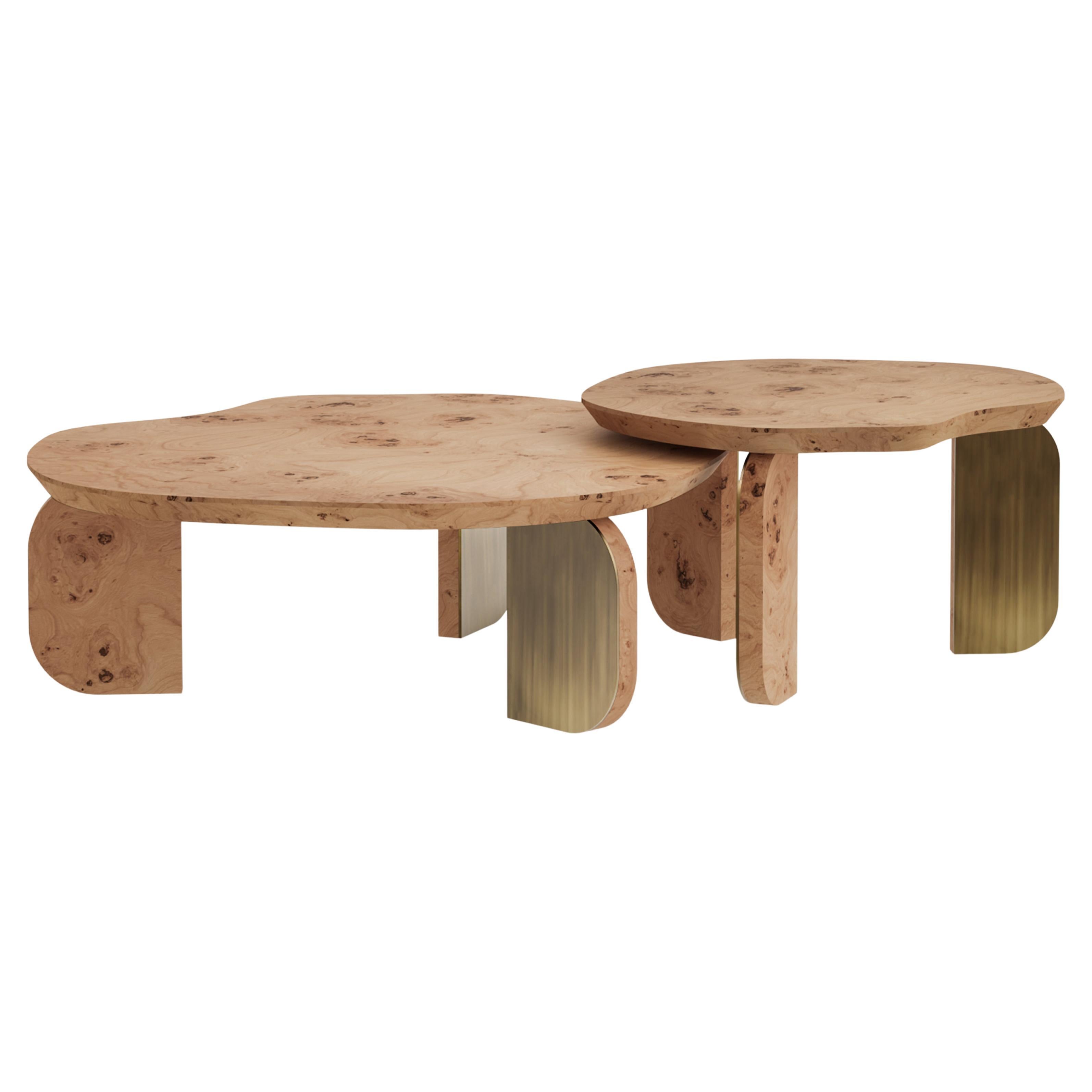 Tavolino da caffè contemporaneo Dornes, set/2, radice di Oak, fatto a mano da Greenapple in vendita
