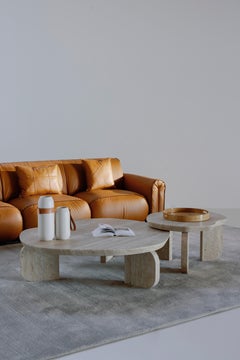 Contemporary Dornes Nesting Coffee Table Set/2, Travertine, Handmade Greenapple