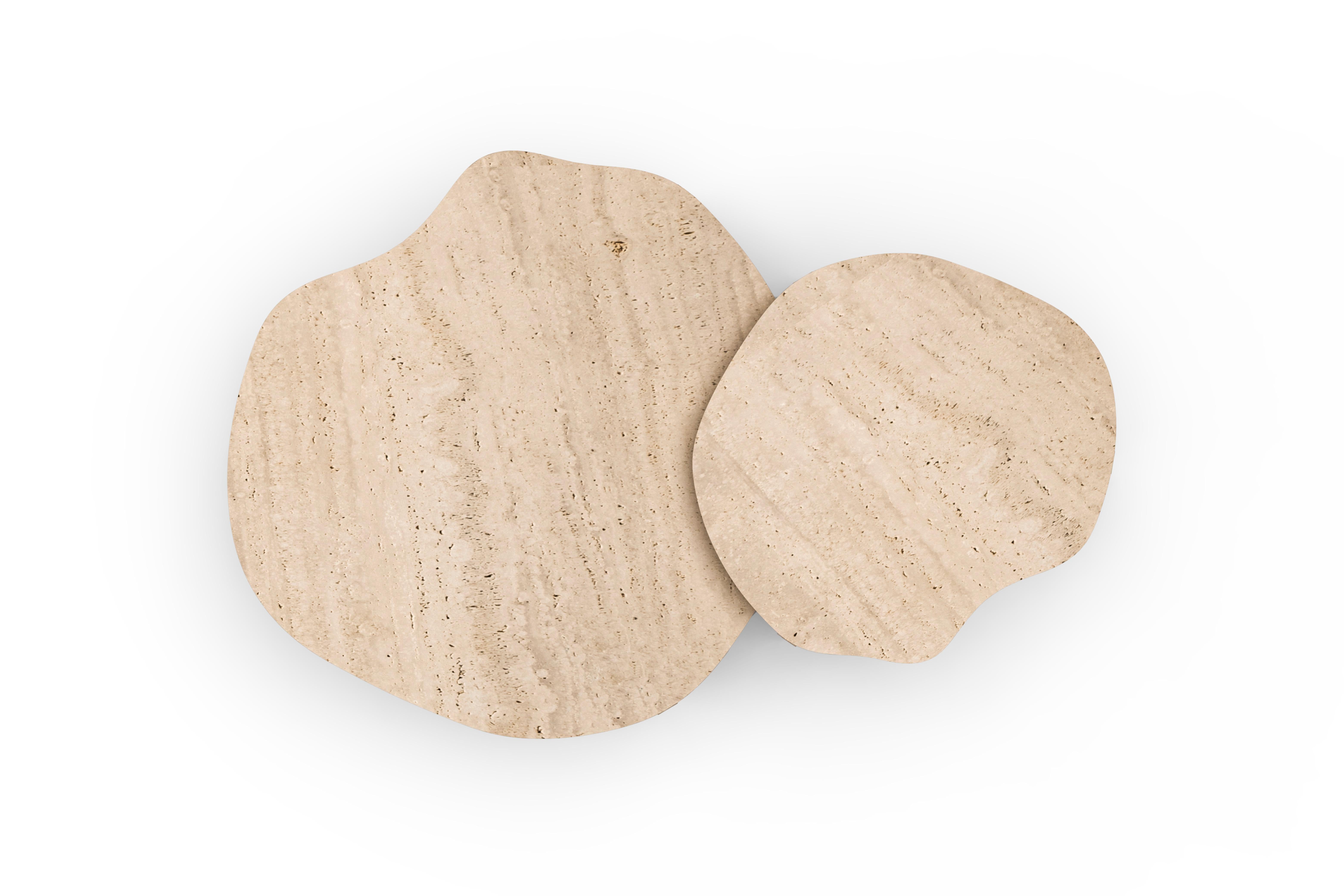 Mid-Century Modern Dornes Coffee Tables, Contemporary Collection, Handcrafted in Portugal - Europe by Greenapple.

The Dornes travertine nesting coffee table set is a tribute to Portugal’s scenic beauty and historical heritage. Its organic design