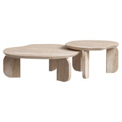 Contemporary Dornes Nesting Coffee Table Set/2, Travertine, Handmade Greenapple