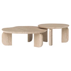 Contemporary Dornes Nesting Couchtisch Set/2, Travertin, Handmade Greenapple