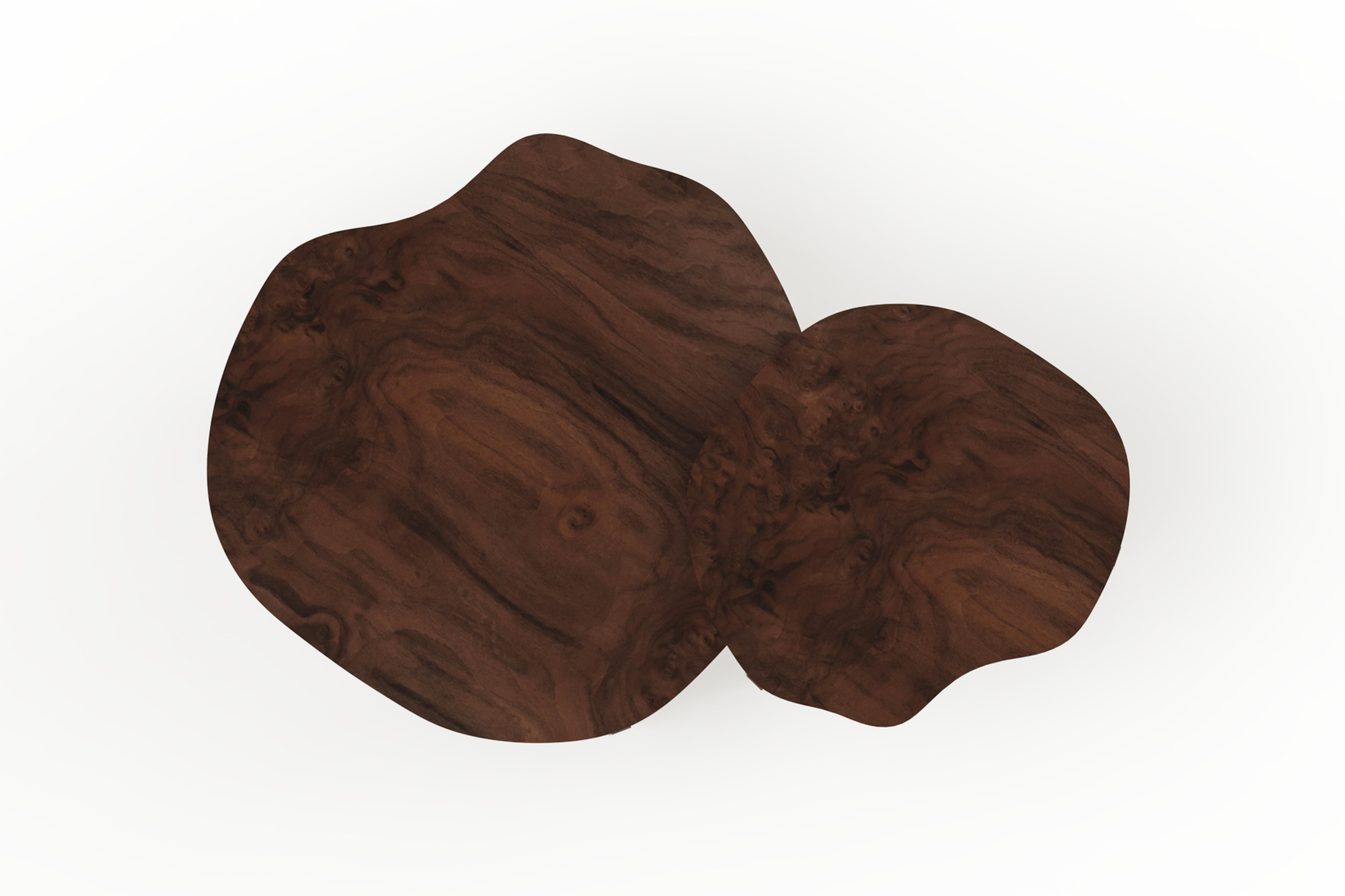 Mid-Century Modern Contemporary Dornes Nesting Coffee Table Set/2, Walnut Root, Handmade Greenapple For Sale