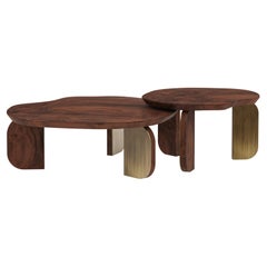 Contemporary Dornes Nesting Coffee Table Set/2, Walnut Root, Handmade Greenapple