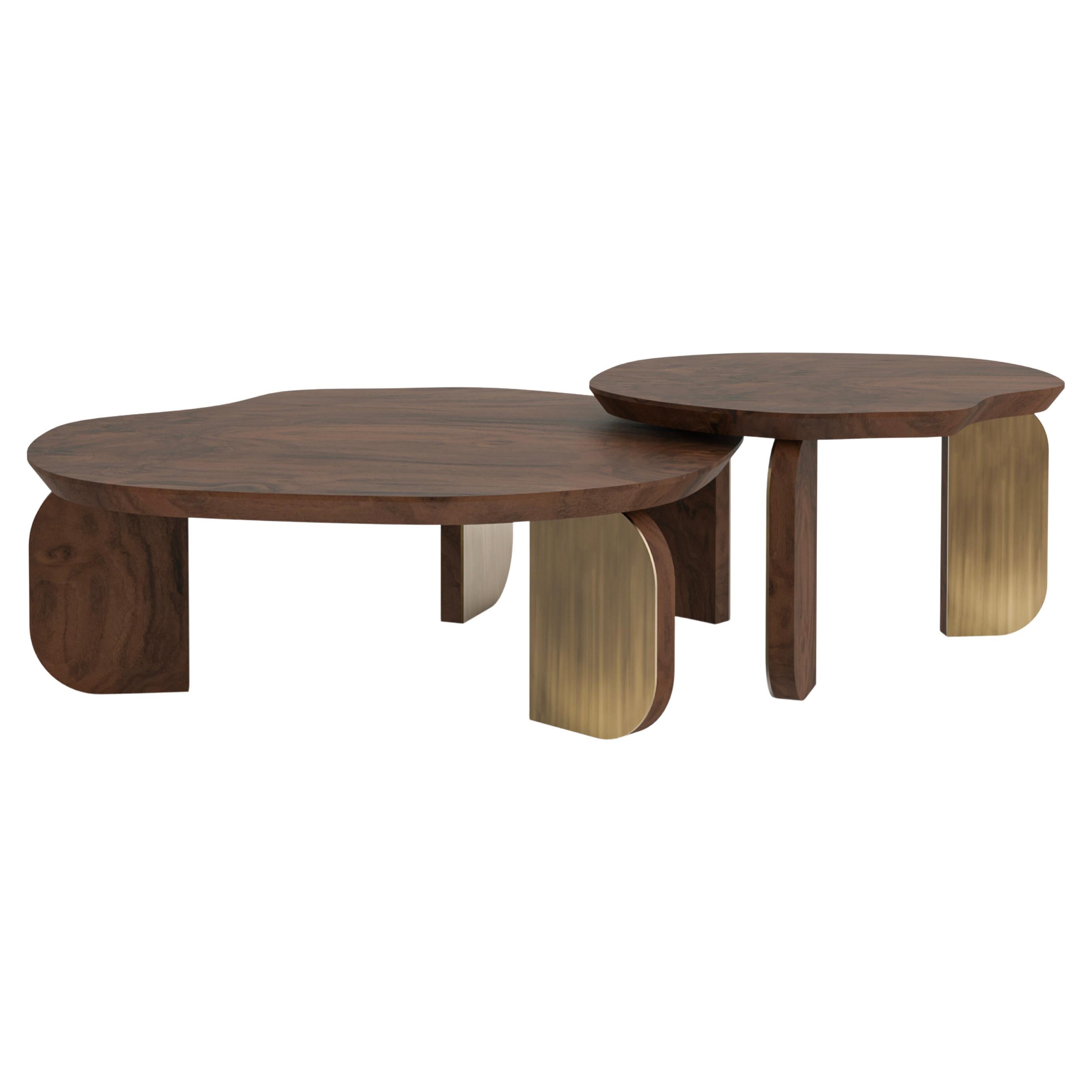 Contemporary Dornes Nesting Coffee Table Set/2, Walnut Root, Handmade Greenapple
