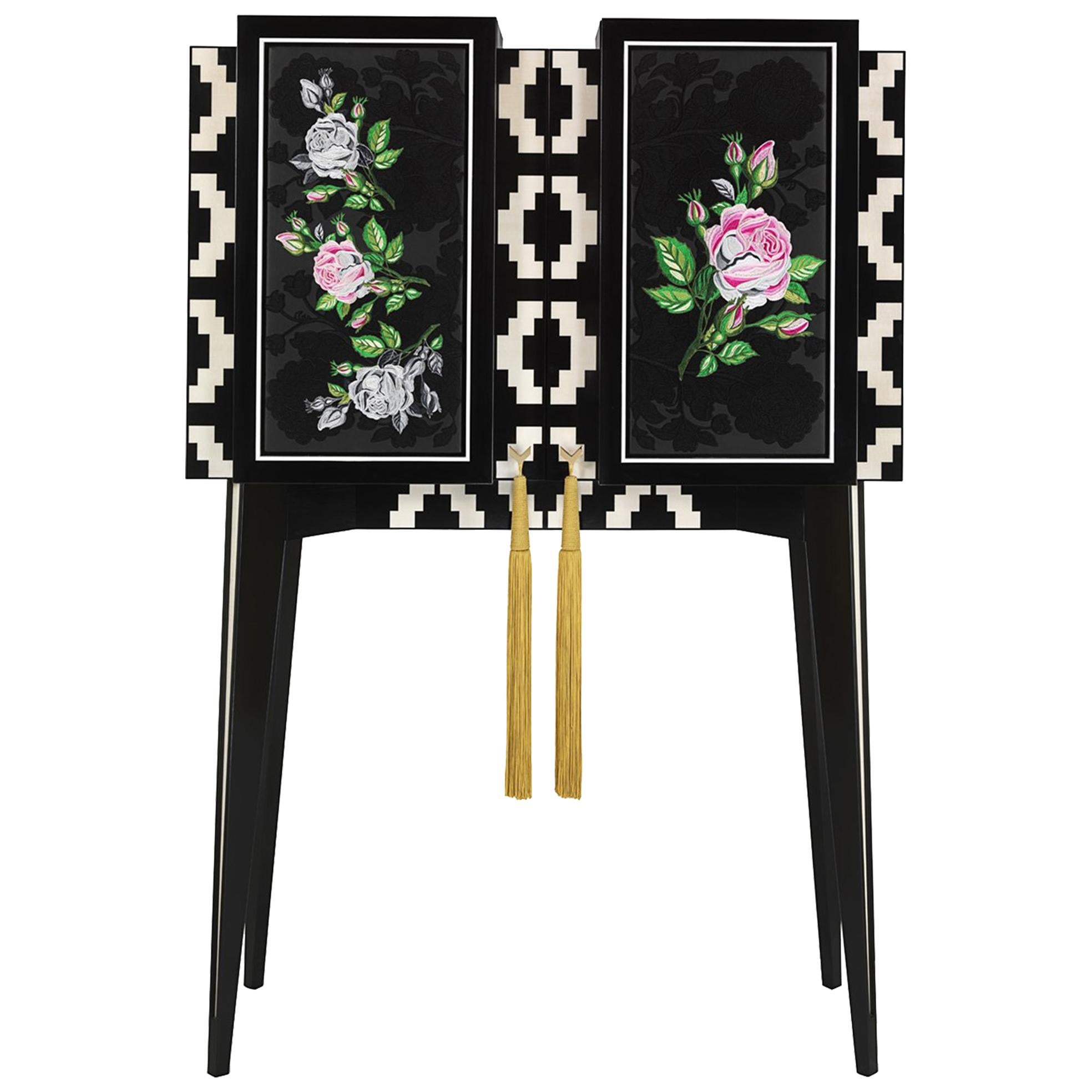 Cabinet, Double Secrataire with Rose Embroidery For Sale