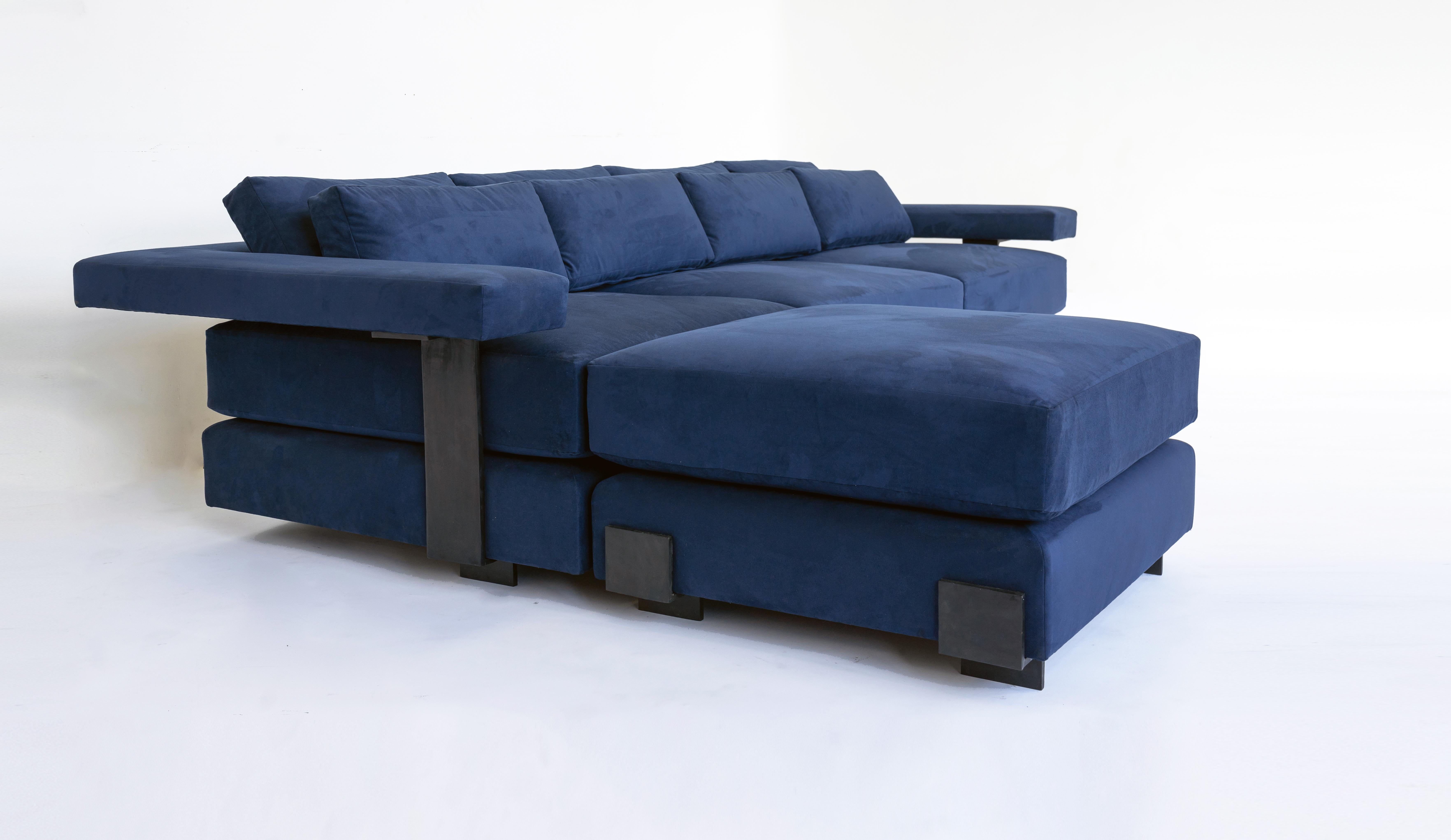 American Sofa Contemporary Down Filling Classical Modern with Hand Carved Steel Details For Sale
