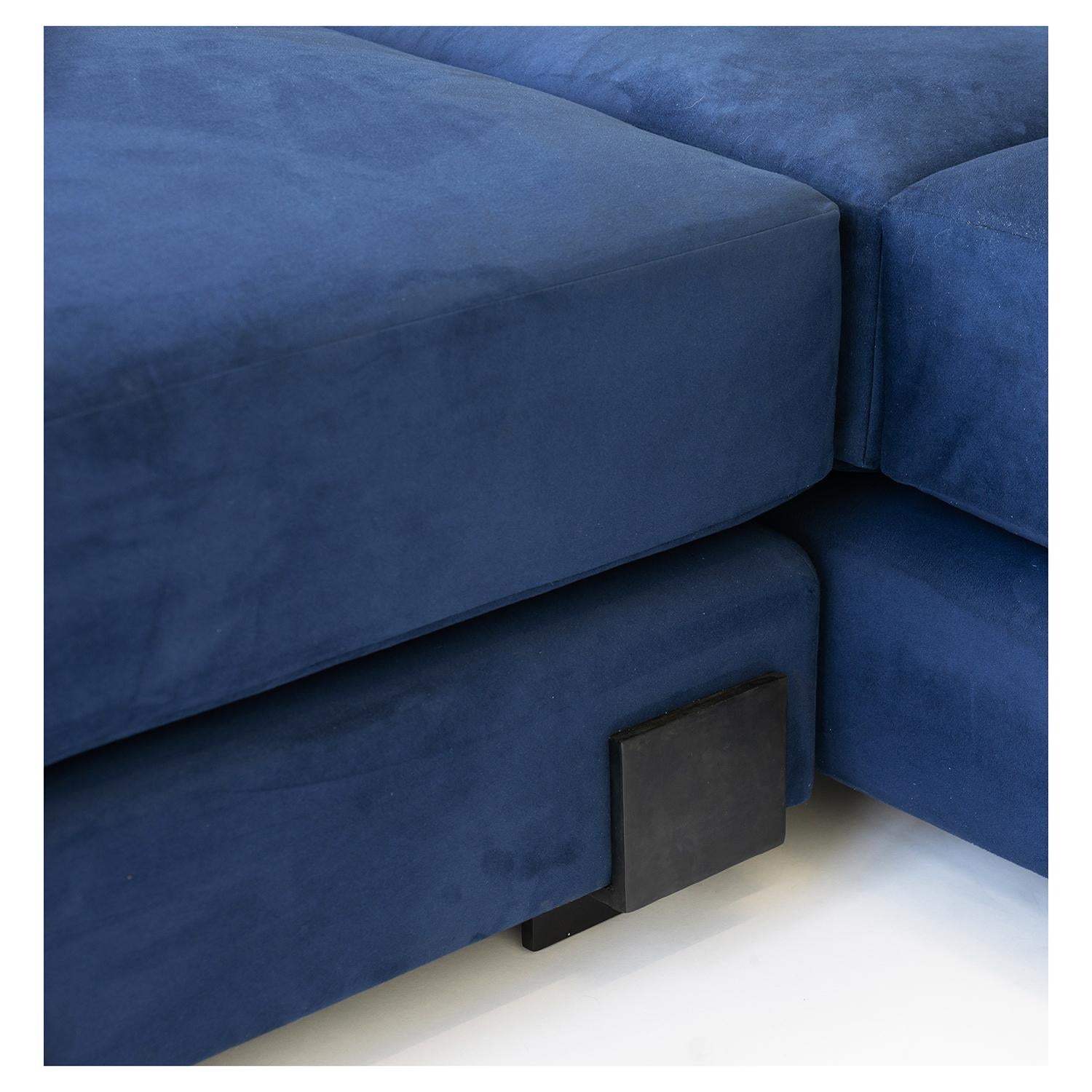 Suede Sofa Contemporary Down Filling Classical Modern with Hand Carved Steel Details For Sale