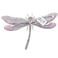 Spilla contemporanea Dragonfly multicolore blu e zaffiro rosa con diamanti
