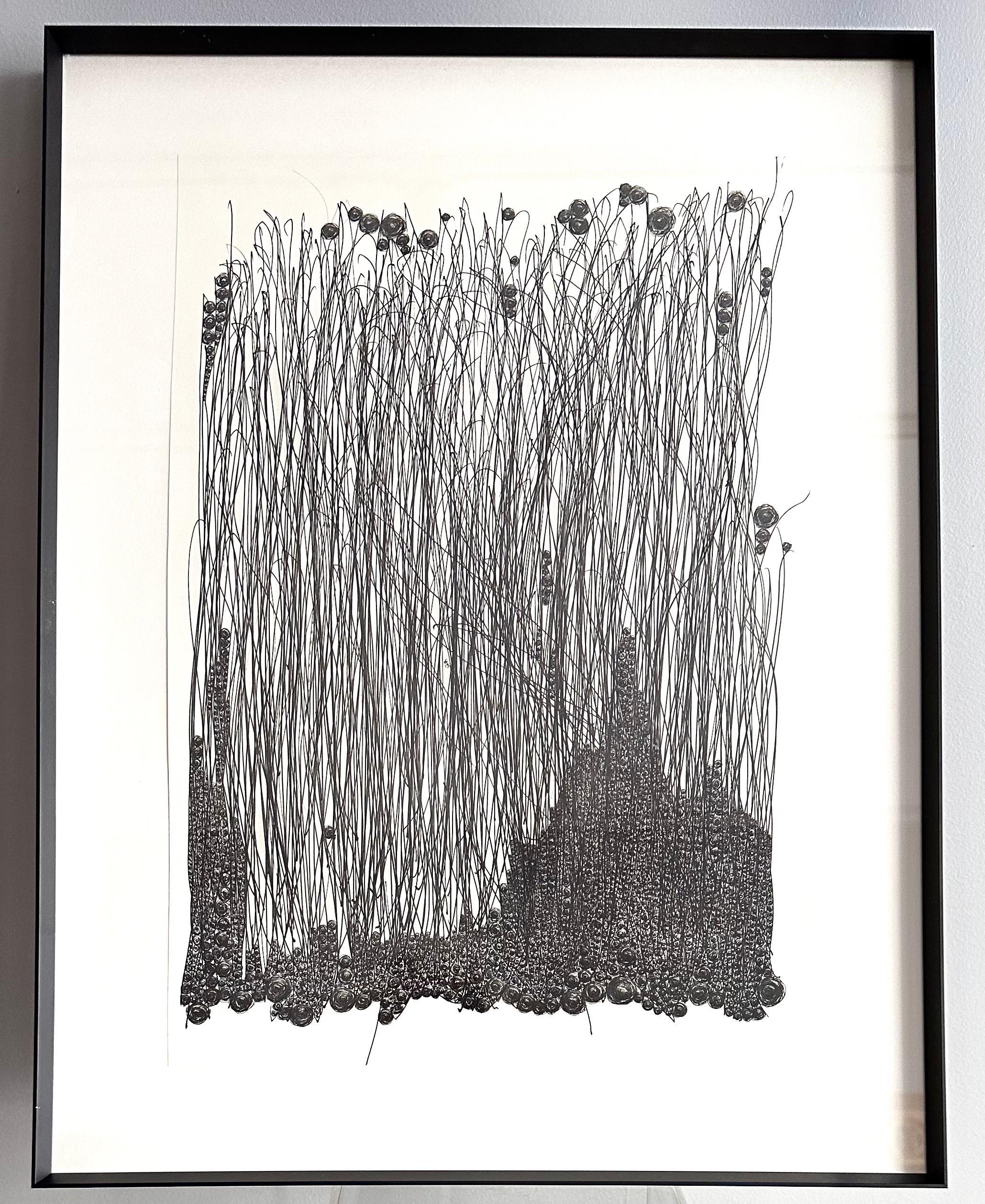 Contemporary drawing in black ink on « Moleskine » paper 
Monogram in center OF, 19.
« Snails in tall grass » 
Thin beveled blackened metal frame
Drawing 42 x 29 cm.  
Overall 52,5 x 40,5 cm.  
