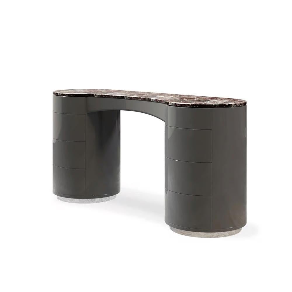 Modern Contemporary Dressing Table In High Gloss Lacquer with Marble Top & Drawers For Sale