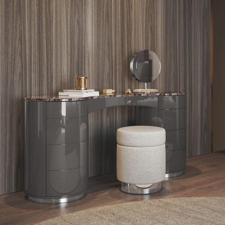 Contemporary Dressing Table In High Gloss Lacquer with Marble Top and  Drawers For Sale at 1stDibs