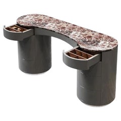 Contemporary Dressing Table In High Gloss Lacquer with Marble Top & Drawers