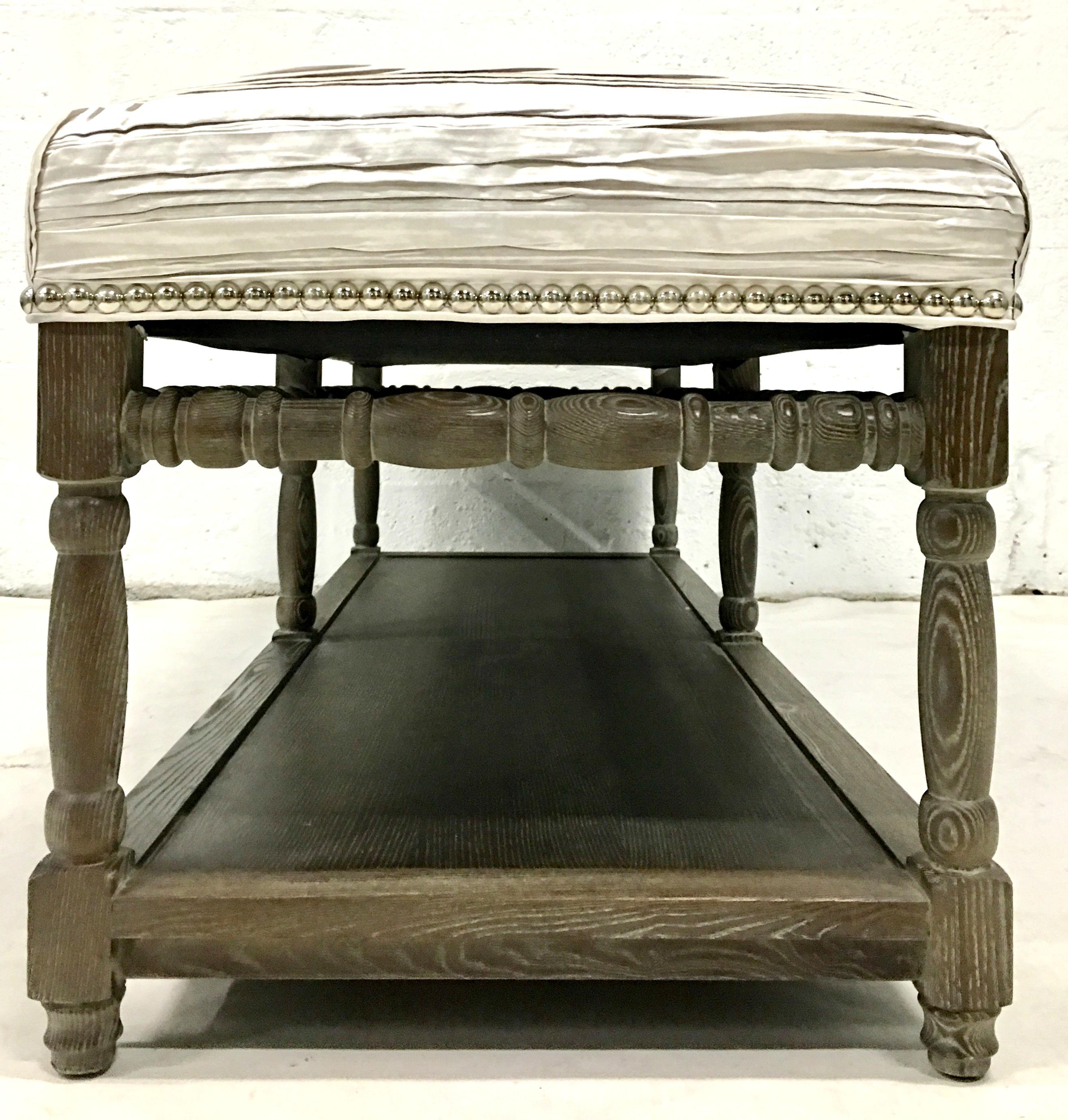 21st Century Contemporary Drift Wood & Silver Metallic Upholstered Wood Bench In Excellent Condition For Sale In West Palm Beach, FL