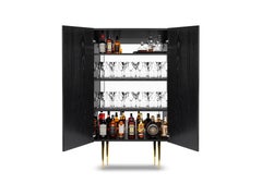 Contemporary Drink Cabinet Minerva in Black Ash, Brass