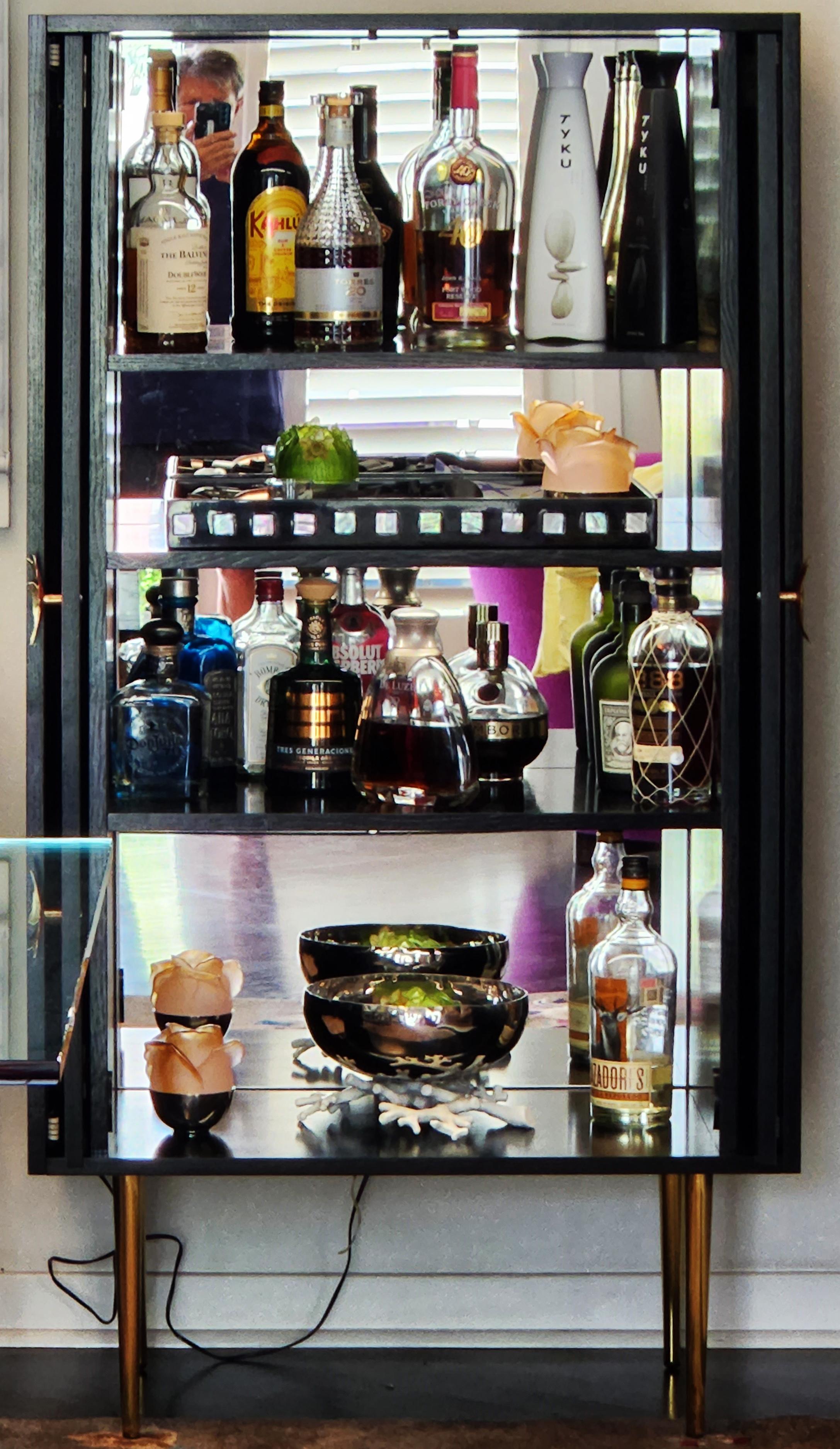 Contemporary Drink Cabinet Minerva in Black Ash, Brass In New Condition For Sale In Husavik, IS