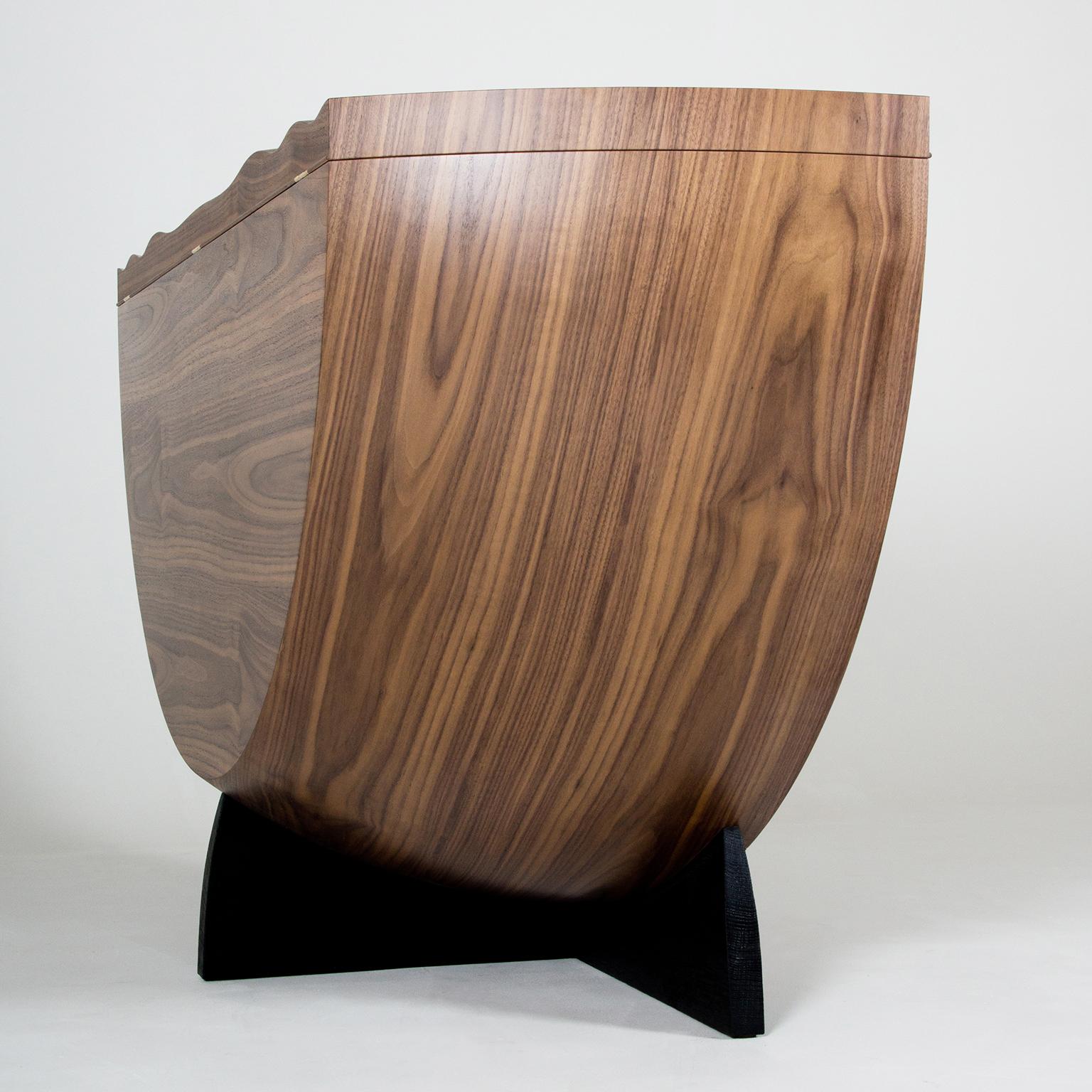 Contemporary Rippled Drinks Cabinet in Walnut and Oak: In Stock In New Condition For Sale In Bosham, GB