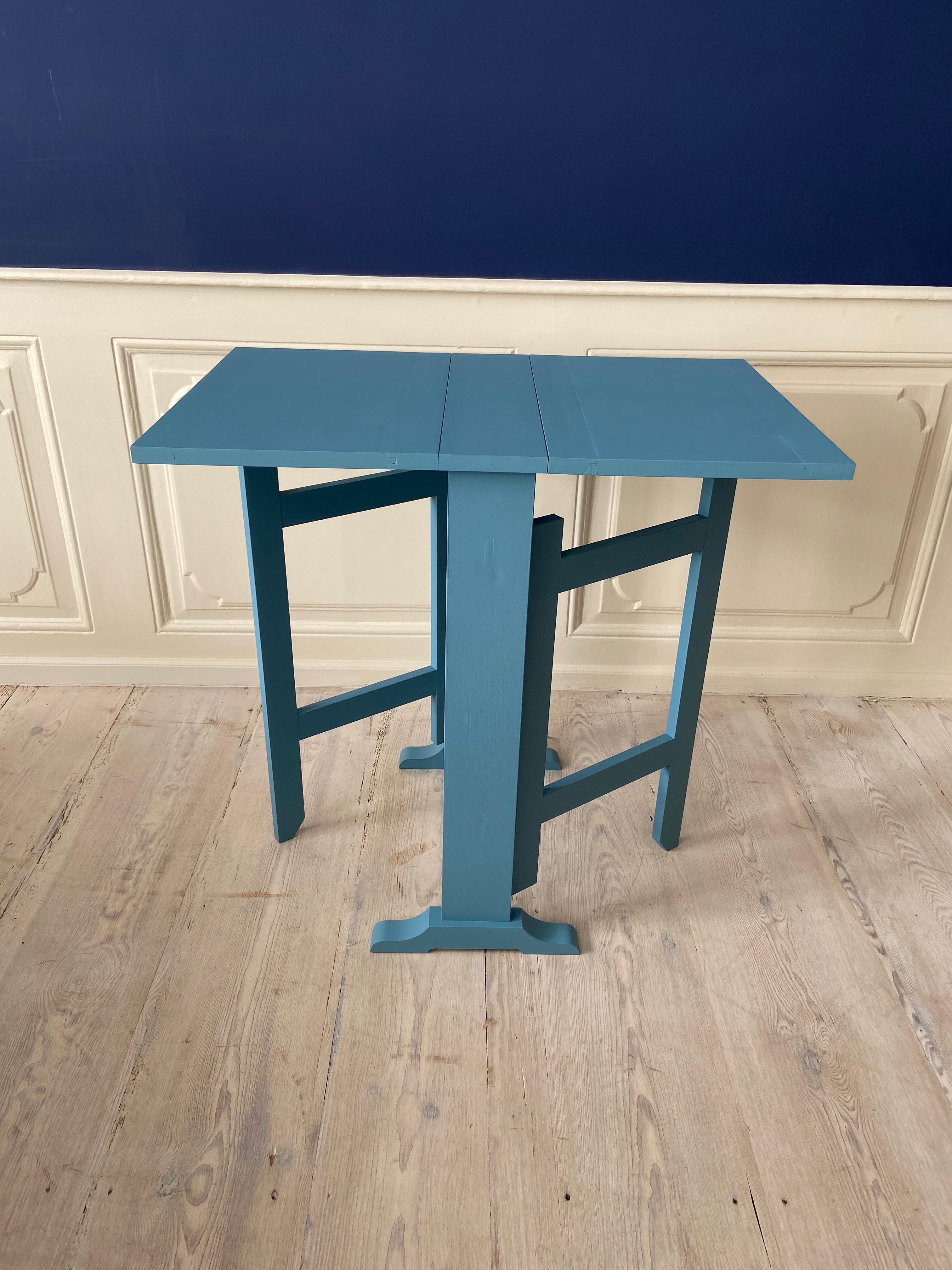 Belgian Contemporary Drop Leaf Table in Light Blue Painted Wood, Belgium For Sale