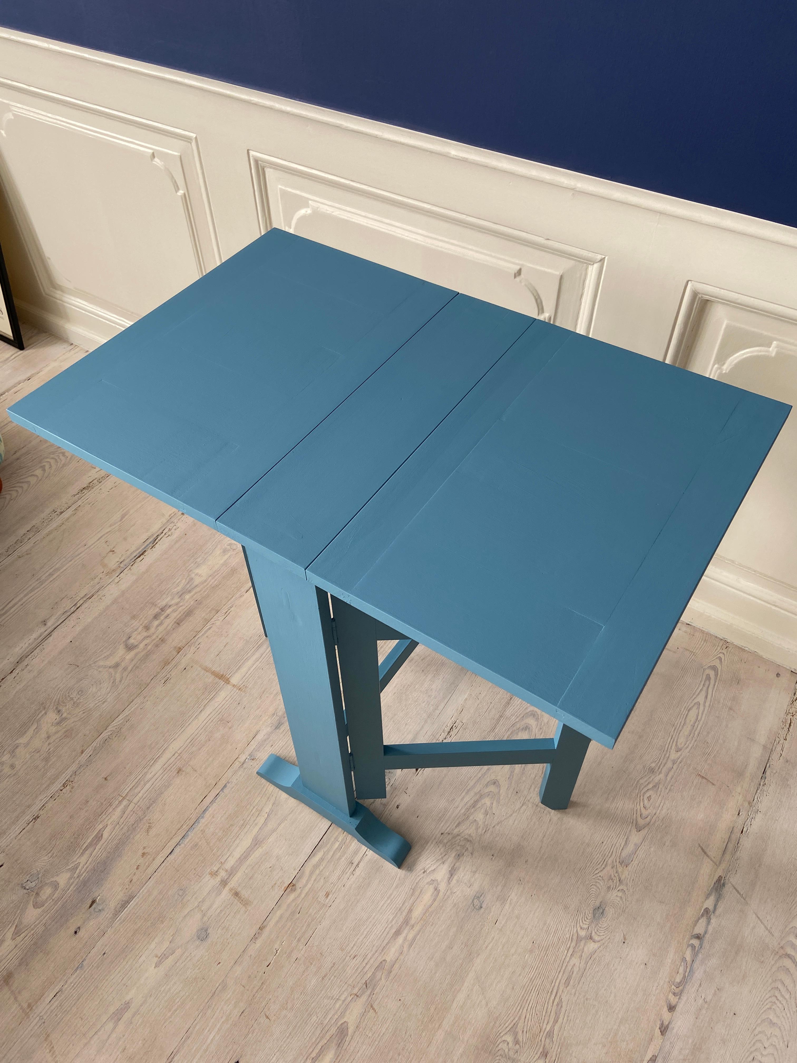 Beech Contemporary Drop Leaf Table in Light Blue Painted Wood, Belgium For Sale