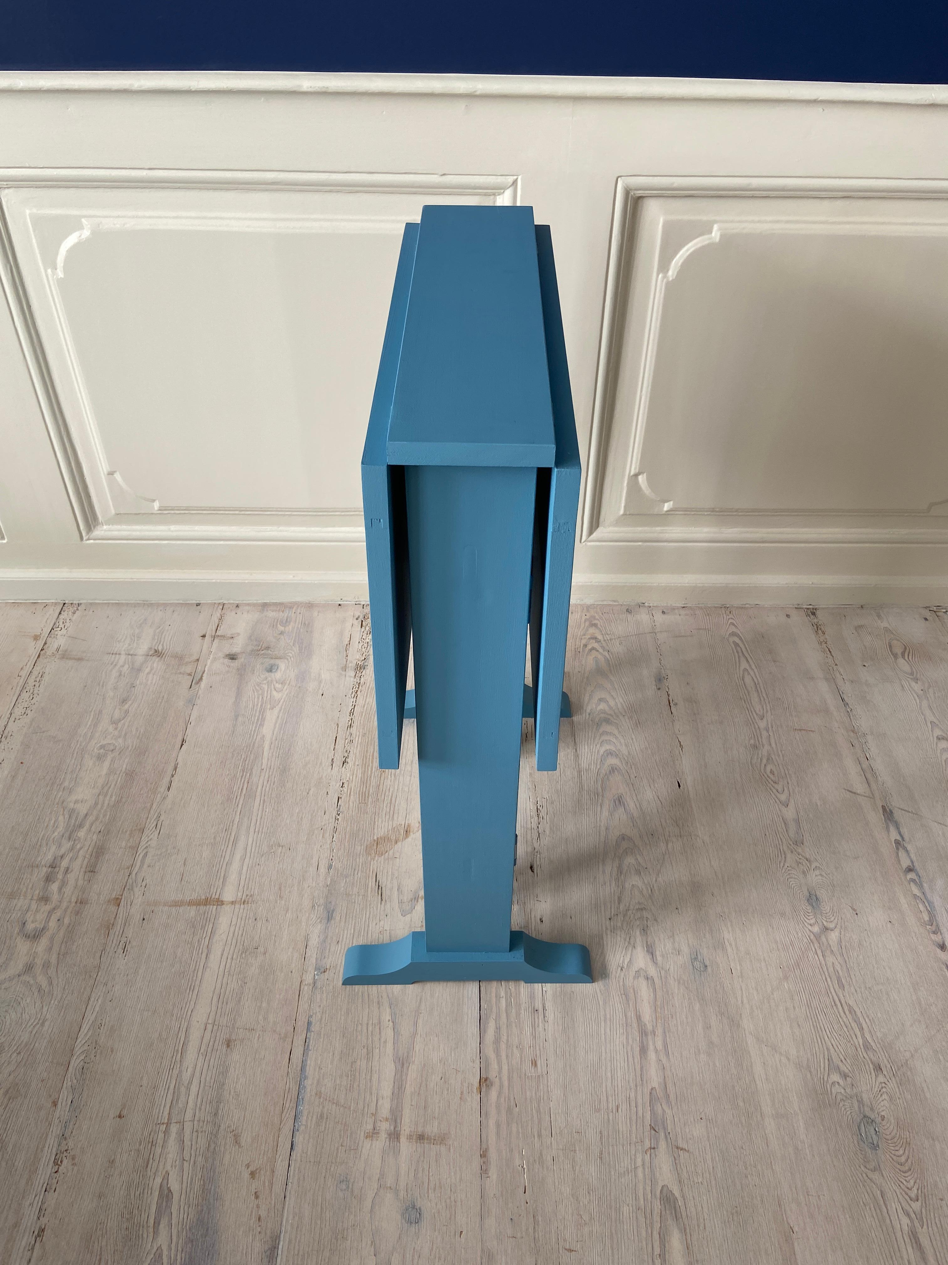 Contemporary Drop Leaf Table in Light Blue Painted Wood, Belgium For Sale 3