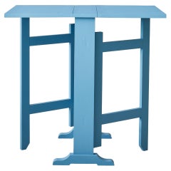 Contemporary Drop Leaf Table in Light Blue Painted Wood, Belgium